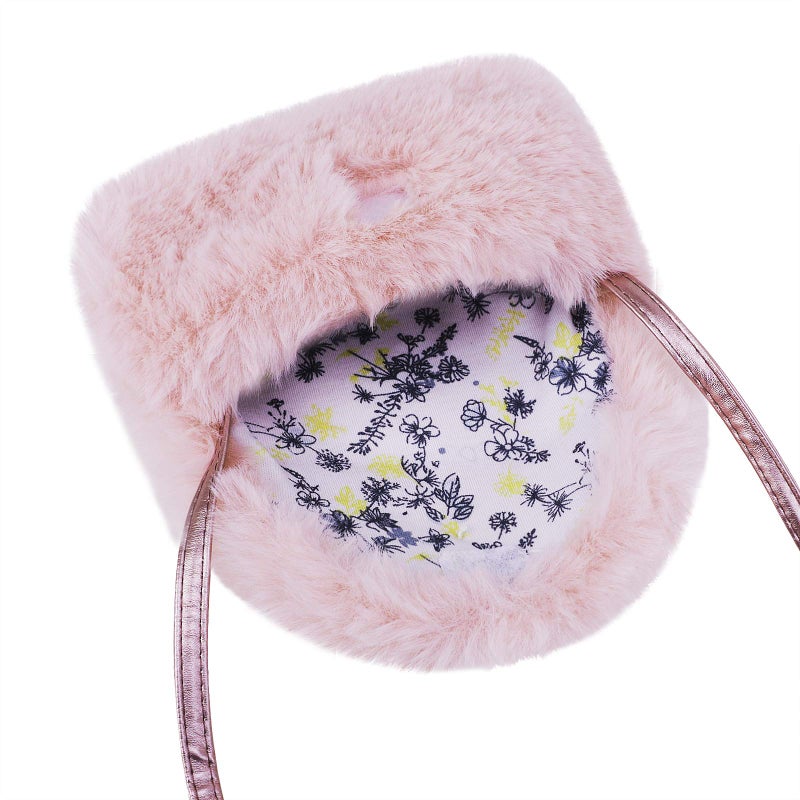 Fakeface Kids Girls Toddlers Lovely Bowknot Hairy Mini Shoulder Bags Crossbody Bags Cell Phone Case Holder Small Purse Clutch Cross Body Handbags for 1-5 Yrs, Great for Birthday Christmas - Image 4